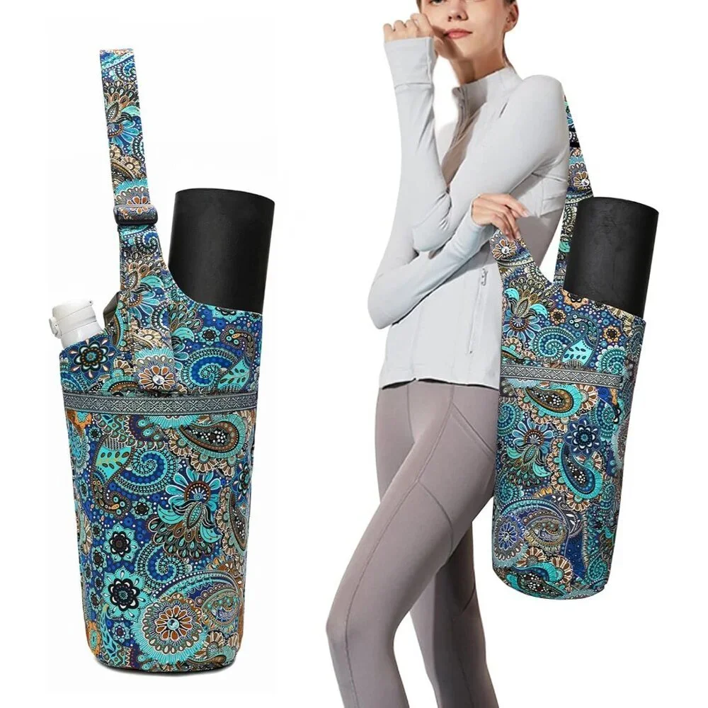 Yoga Mat Bag Canvas Large Storage Adjustable Shoulder Straps Gifts - Picture 1 of 6